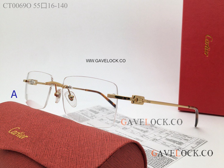 Clone Santos Cartier Eyeglasses Gold Rimless CT0069O